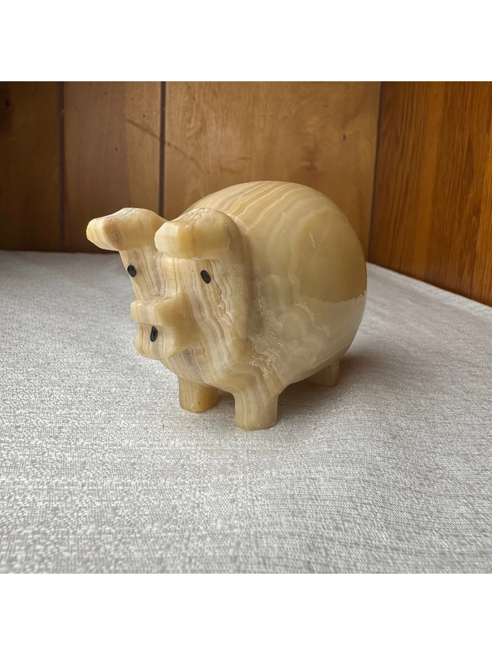 Carved Stone Pig Figurine Solid Beige Marble Look Farm Animal Decor